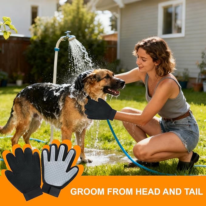 ZQJKLE Cat & Dog Grooming Gloves for Shedding Brushes 1 Pair and Pet Grooming Rake 1PC, Double Sided Dematting, Deshedding Brush & Massage, Safe for Dogs & Cats
