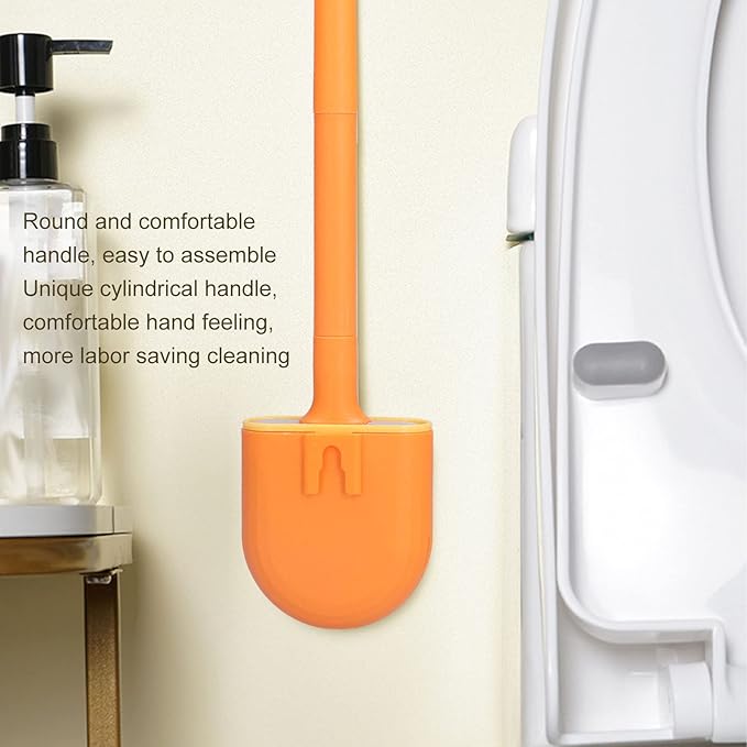 KJAOYU Silicone Toilet Brush,Wall-Mounted Toilet Brush Drying Holder Set - with Detachable Handle Cleaning Tool for Home Hotel Bathroom - Orange(Orange)