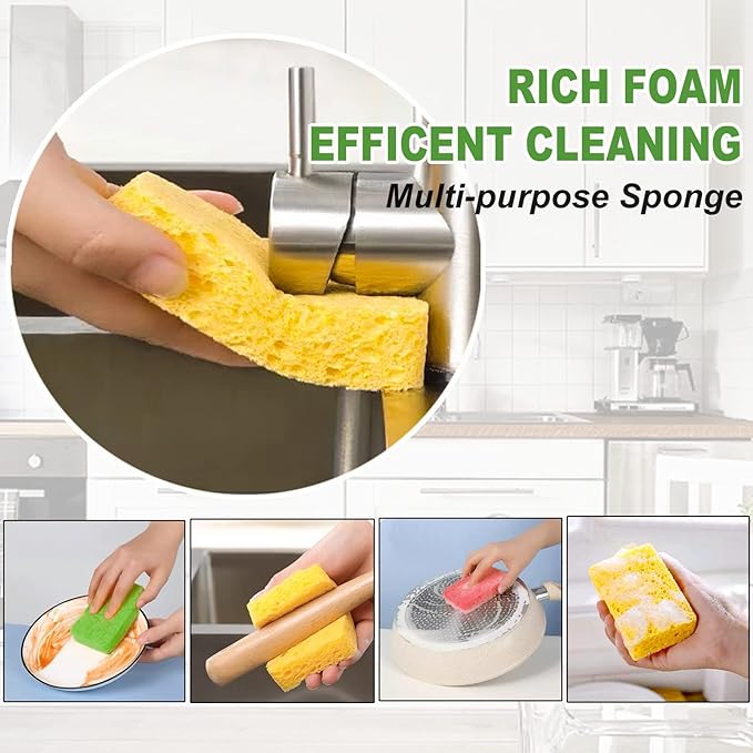 Temede 12-Count Cellulose Sponges, Non-Scratch Kitchen Sponges for Dish,Colorful Compressed Dish Scrubber Sponge for Household,Cookware,Bathroom