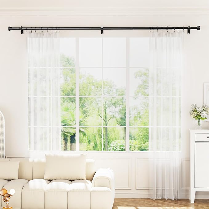 Curtain Rod 32-58 Inch, Heavy Duty 1 Inch Adjustable Curtain Rods for Windows, Black Short Window Treatment Rods, Modern Design, Easy Installation