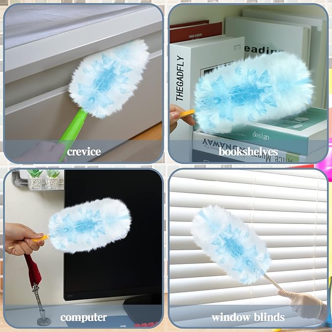 Vesici 300 Pcs Duster Refills Compatible with Swiffer Dusters Bulk Disposable Replacement Thickened with 1 Handle Heavy Duty for Cleaning, Office (Blue)
