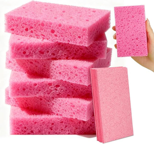 Mkobon 6 Pcs Kitchen Sponges for Dishes Cleaning, Non Scratch for Non Stick Cookware, Compressed Natural Cellulose Sponges, Dish Washing Scrubbers, Scrubbing Pads for Household, Bathroom (Red)