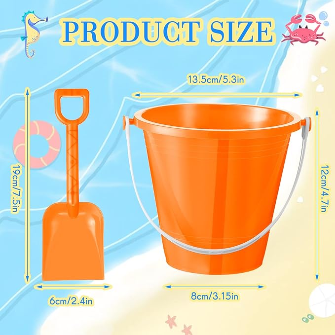 Sratte 24 Sets 4.7" Sand Buckets and Shovels Bulk Summer Beach Bucket Pack Plastic Beach Pails Sand Toys for Summer Pool Party Favors
