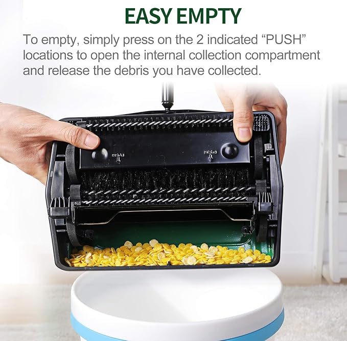 Yocada Carpet Sweeper Cleaner for Home Office Low Carpets Rugs Undercoat Carpets Pet Hair Dust Scraps Paper Small Rubbish Cleaning with a Brush Green