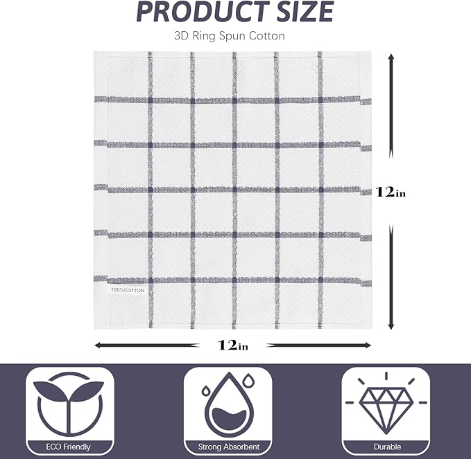 Niallant 20 Pcs Cotton Dish Cloths, Soft Drying Kitchen Rags, 12x12 Inches, Purple Plaid