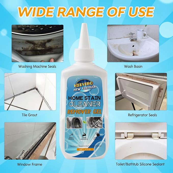 Mold Stain Remover Gel, Washing Machine Cleaner for Front Loader Washer Gasket Rubber Seal Home Stain Removal Gel for Grout, Caulk, Refrigerator, Shower, Bathtub, Bathroom Cleaning Solution (10 Fl Oz)
