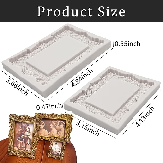 Baroque Photo Frame Fondant Molds, 2 Pcs Cake Decorating Silicone Molds for Candy Chocolate, Sugar Craft Paste, Cupcakes, Wedding Sets, Christmas Thanksgiving Cake Decorating, Clay, Epoxy Projects