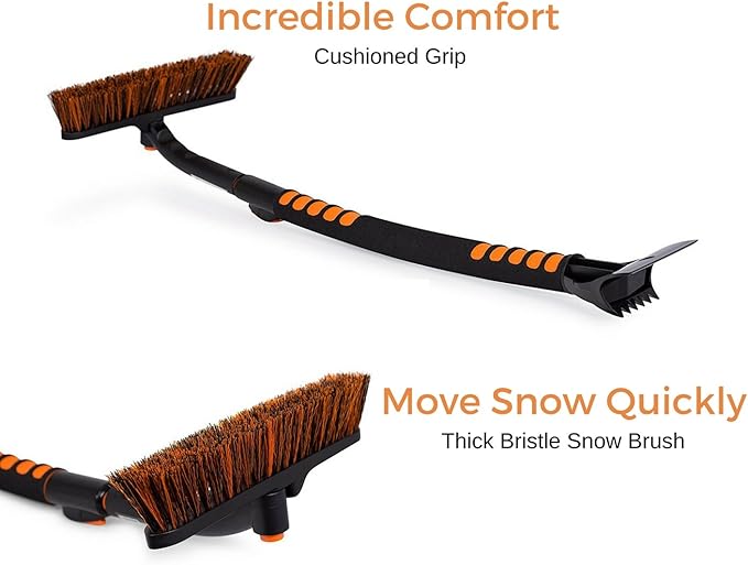 BIRDROCK HOME Snow Moover Extendable 50" Car Brush and Ice Scraper with Foam Grip | Auto Snow Removal | Car Truck SUV Windshield | Heavy Duty