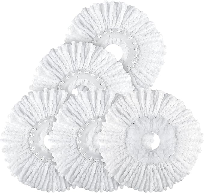 Spin Mop Replacement Head 5 Pack Magic Mop Refill for Hurricane 360° Systems, Microfiber Spin Mop Head, Round Shape Standard Universal Size