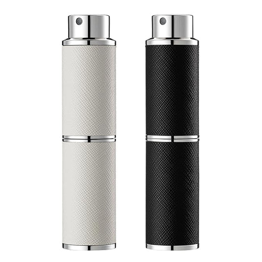 2PCS Perfume Atomizer, 8ML Leather Empty Cologne Sprayer, Mini Perfume Spray Bottle for Travel (Black, White)