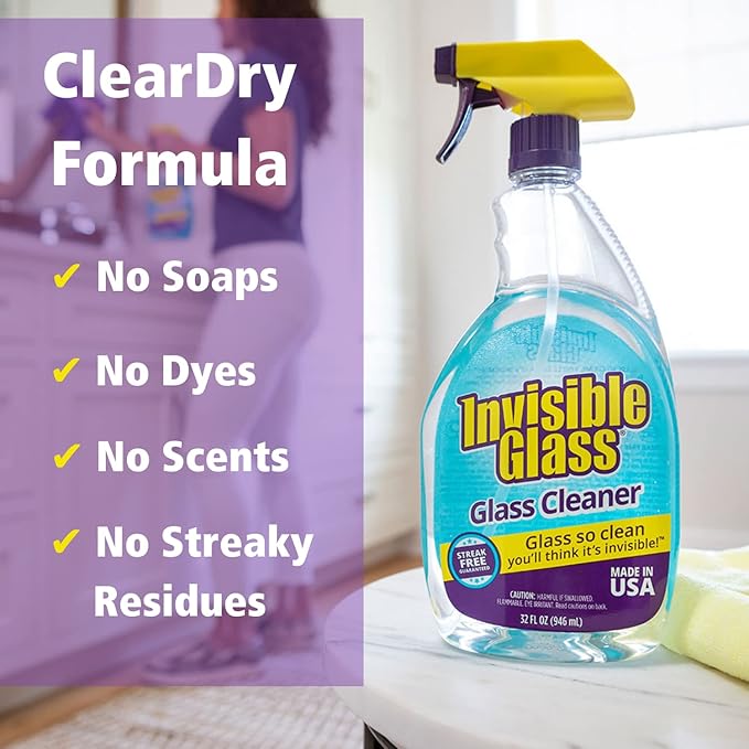 Invisible Glass 92194-6PK Premium Glass and Window Cleaner for Auto and Home Cleans Glass, Windows, Mirrors, and More, Streak-Free, Ammonia-Free, Tint-Safe, 32 Fl Oz (Pack of 6)