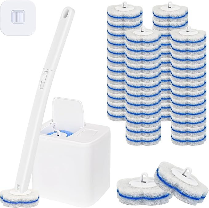 Disposable Toilet Brush,Toilet Bowl Cleaner,Toilet Cleaning Supplies,Toilet Bowl Brush,Automatic lid-Opening and Closing Toilet Brush with Holder, 48 Refills for Cleaning and Bathroom Maintenance