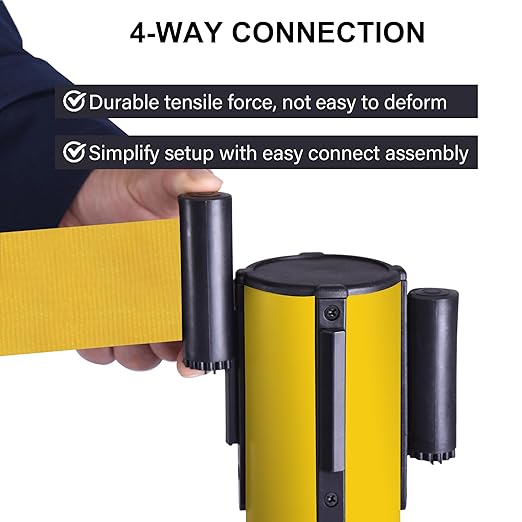 OangeStar 6 Packs Crowd Control Stanchions w/10ft Retractable Belt, Crowd Control Barriers Set w/1 Sign, Rubber Base, Ideal for High Traffic Areas, Queue Management