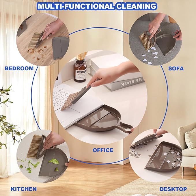 BSMstone Mini Broom and Dustpan Set Hand Broom with Dustpan Portable Housekeeping Cleaning Tools for Desk,Counter,Sofa,Kitchen,Office,Nest (Off White)