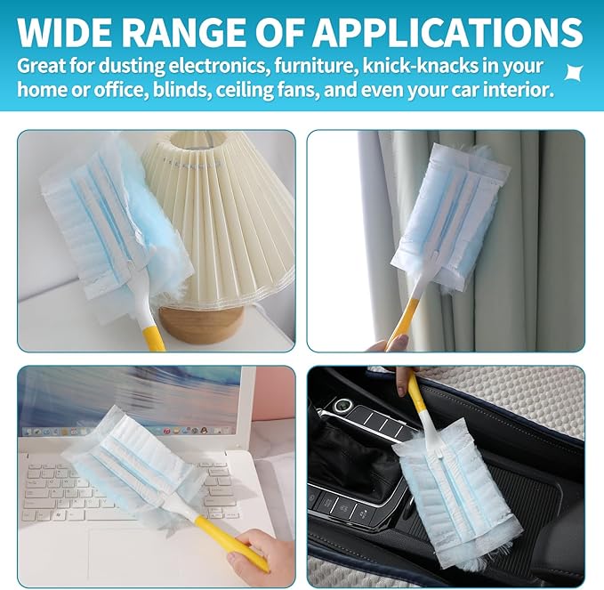 FURCIELOS Disposable Microfiber Feather Duster Refills, Multi-Surface Duster Compatible with Swiffer Dusters Handle, 60 Count(Unscented, Pack of 1)