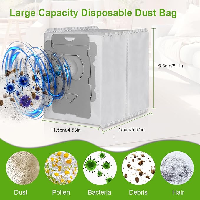APZOVO 24 Pack Vacuum Bags for iRobot Roomba i7, i7+, i8, i8+, i3, i3+, i4, i4+, i5, i5+ i6, i6+, j5, j5+, j6, j6+, j7, j7+, j8, j8+, j9, j9+, s9, s9+, Replacement Bag for Roomba i & s & j Series