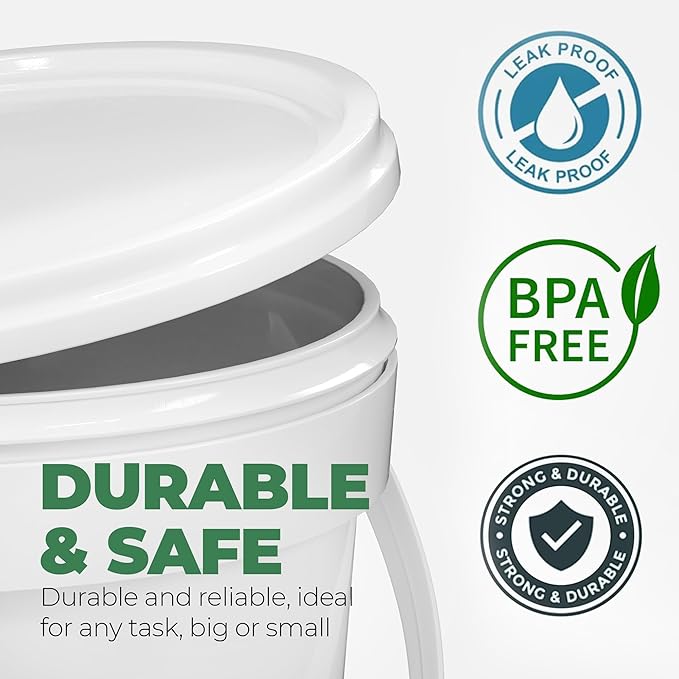 EconoHome 1 Gallon Food Grade Round Plastic Bucket - Food Storage Deli Containers with Lids Ideal for Ice Cream, Soup, and Prep Containers - BPA-Free, Premium HDPE - 1 Pack