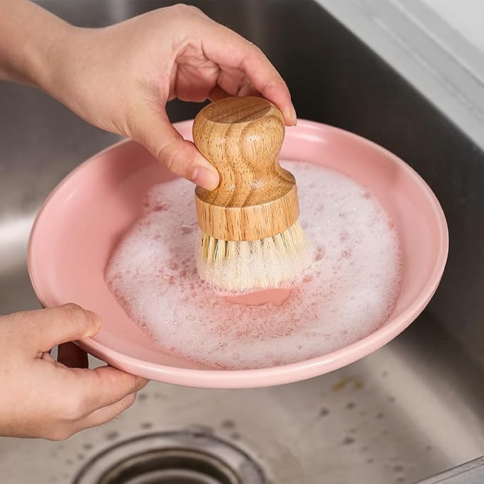 Natural Wooden Dish Brush，Kitchen Bamboo Scrub Brush for Dishes，2 Pack (Style-B, Small)