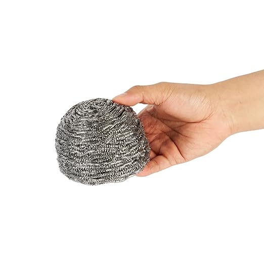 Restaurantware Stainless Steel Scrubber 100 Pack 3.543 x 3.543 x 2.362 Inches Heavy-Duty Metal Cleaning Pad Rust-Resistant Kitchen Scouring Tool for Tough Cleaning Silver