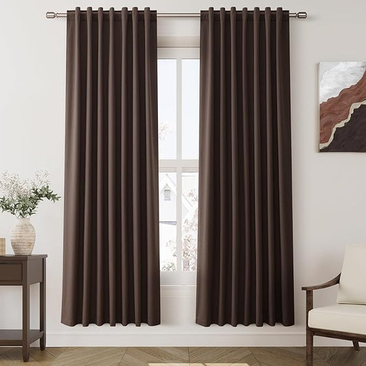 Nanspring Coffee Linen Blackout Curtains 72 inch Length for Living Room Boho Farmhouse Back Tab Rod Pocket Thermal Insulated Textured Living Room Blackout Curtains 2 Panels Set 52x72 Inch