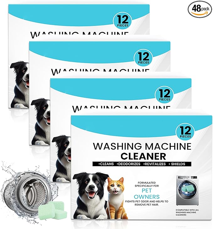 Washing Machine Cleaner 48 Pack-24 Month Supply,Cleaning Tablets Formulated for Pet Owners for He,Easy Pet Hair Remover for Laundry.Top & Front Load Washer.Septic Safe.