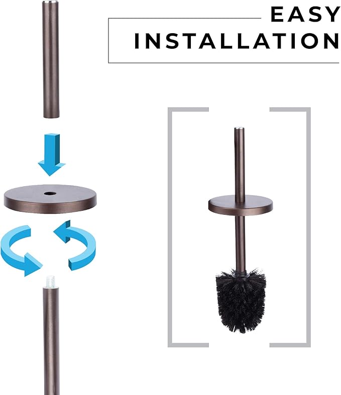 JS Jackson Supplies Sleek Toilet Brush and Holder with Metal Handle - Bronze