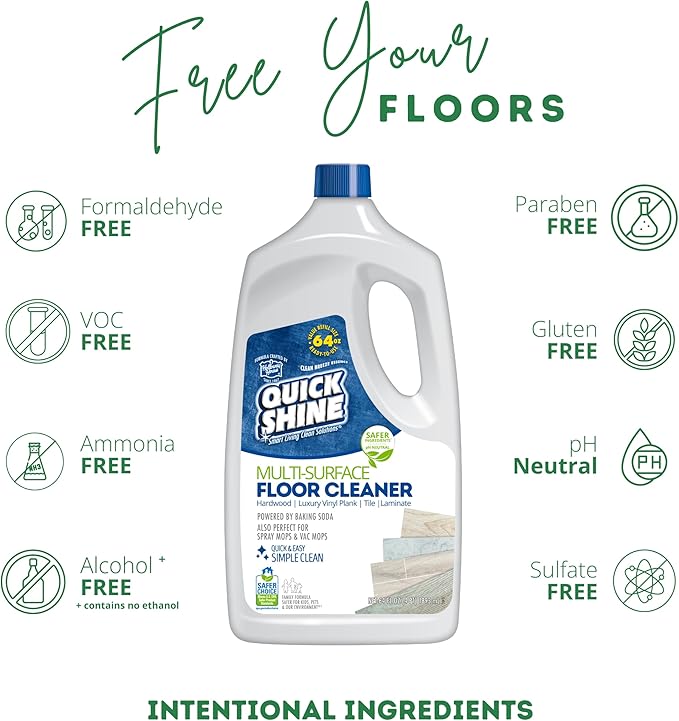 Quick Shine Multi Surface Floor Cleaner 64oz, 4Pk | Ready to Use-Streak Free- No Rinse | Use on Hardwood, Laminate, Luxury Vinyl Plank & Stone | Use in Spray Mops & Vac Mops | Safer Choice Cleaner