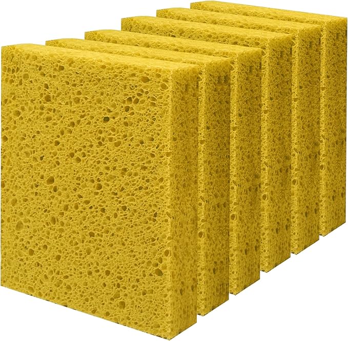 Cellulose Sponges, Large Size 4" x 6" x 1" - Heavy Duty Scrub Kitchen Sponge, Clean Tough Messes Without Scratching Kitchen Cleaning Pads, Pop Up Eco DIY (6 Pack), Yellow