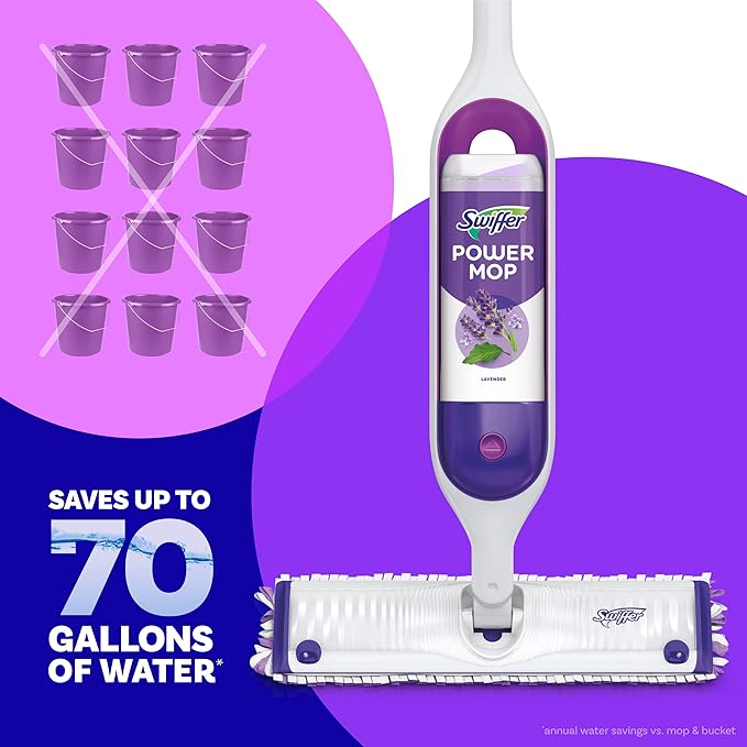 Swiffer PowerMop Multi-Surface Refill Pack for Floor Cleaning, Includes 5 Mopping Pad Refills, 1 Cleaning Solution with Lavender Scent (Pack of 2)