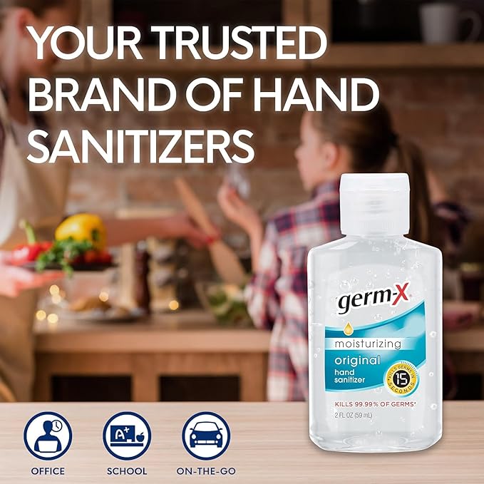 Germ-X Original Hand Sanitizer, 2 Fl Oz (Pack of 24), Less Drying Moisturizing Gel with Vitamin E, No Rinse Formula, Display Pack, Mini Travel Size for On-The-Go