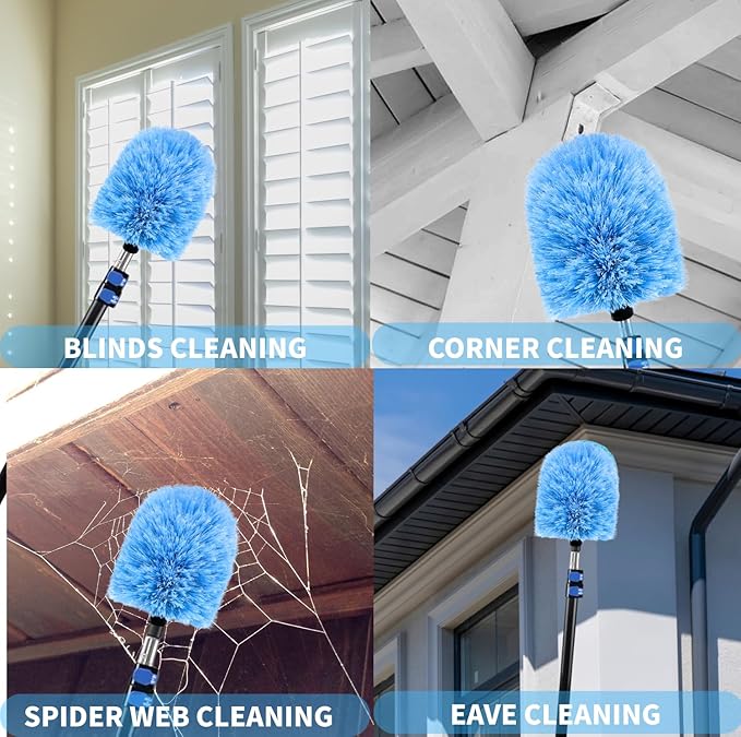 2 Pack Screw on Webster Cobweb Duster Head for Pole,Spider Web Remover Brush, Cobweb Duster Head Attachment,Fits Standard 3/4 inch Threaded Poles(Big, Blue)