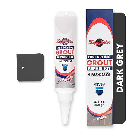 ZippySolve Tile Grout, Repair Kit, Restore & Renew Tile Joints Line, Fast Drying Tile Grout Paint Squeeze Tube for Bathroom Shower Kitchen Floor, Waterproof (8.8 oz, Dark Grey/Anthracite)