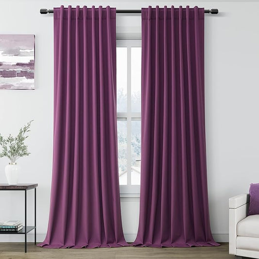100% Blackout Linen Curtains 102 Inches Long 2 Panels Set for Bedroom Purple Back Tab Black Out Curtain Modern Urban Noise Cancelling Total Light Blocking Window Curtains 102 Length 52X102 Inches