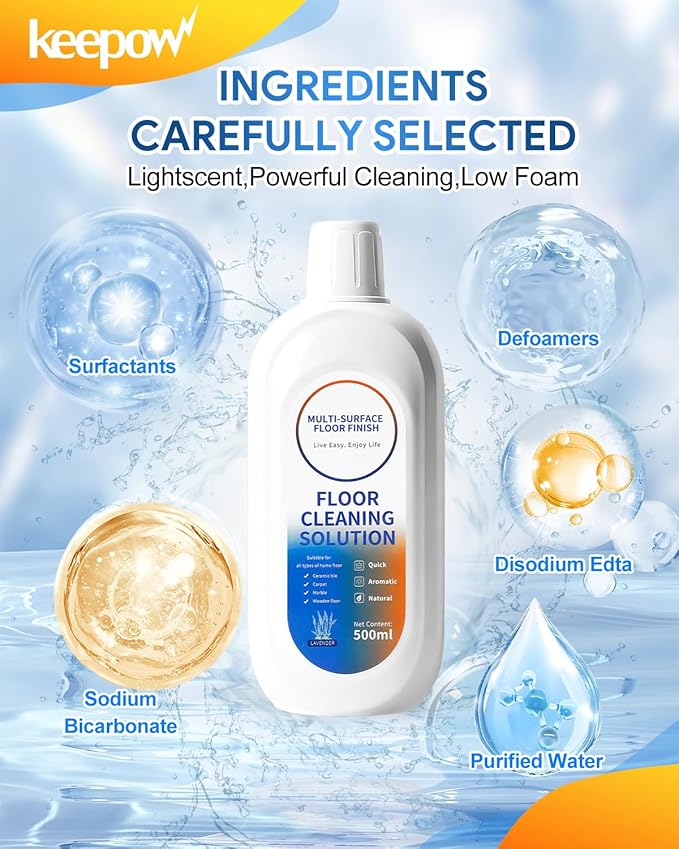 KEEPOW Multi-Surface Floor Cleaner Solution Compatible with Tineco/Roborock Vacuum Mop, Deep Cleans for All Robot Vacuums with Mopping and Cordless Wet/Dry Vacuum Mop Cleaner (Lavender 2 Bottle)