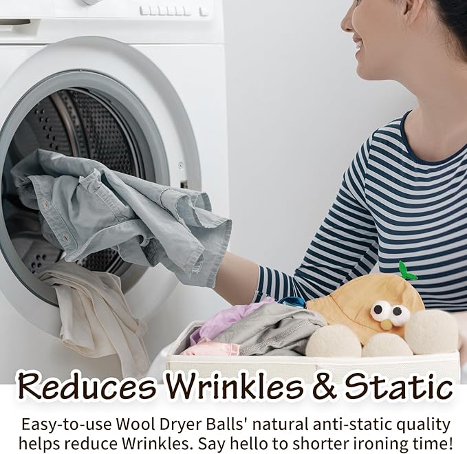 WoollyPals Dryer Balls (6-Pack, XL Size) - 100% New Zealand Wool - No More Dryer Sheets - Eco Dryer Balls - Reusable - Softens Laundry - Reduces Drying Time & Static - with Storage Bag (Plain White)