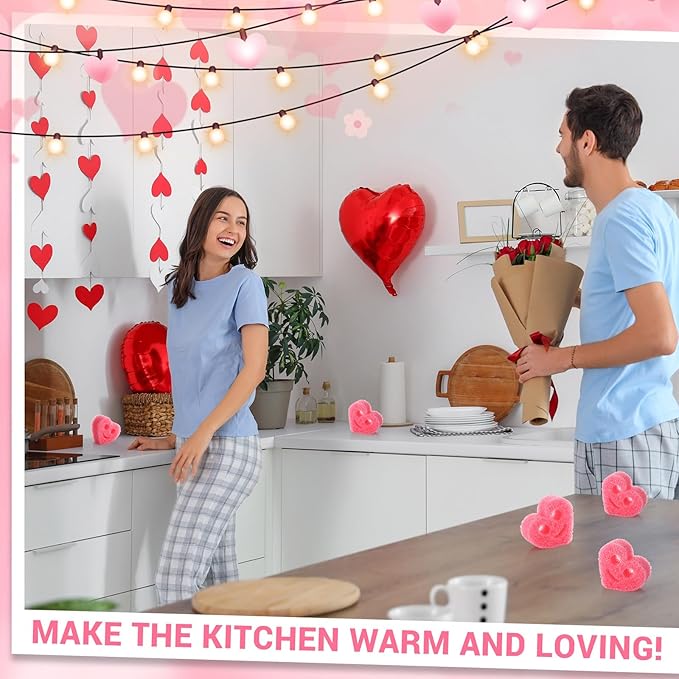 FillTouch 3 Pcs Dual Sided Scrub Sponge Multi Functional Cute Temperature Sensitive Non Scratch Dish Sponge for Washing Dishes Kitchen Bathroom(Heart,Red, Pink, Purple)