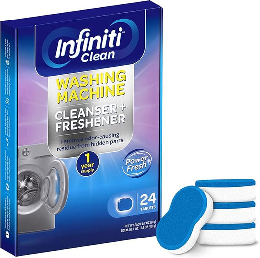 Infiniti Clean Washing Machine Cleaner Tablets 24 Pack - 16.9oz Washing Machine Cleaner Top Load, Septic Safe Washer Machine Cleaner Tablets, HE Washer Cleaner - 1 Year Supply