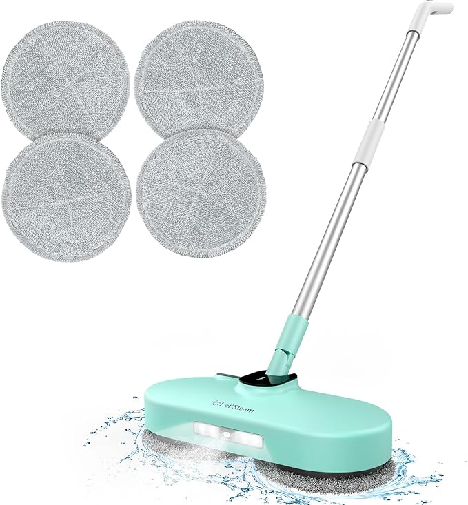 Cordless Electric Mop,Dual-Motor Powerful Spin Mop with Led Headlight&Water Spray,2600mAh Battery Rechargeable Floor Scrubber with 350ml Water Tank for Floor Cleaning