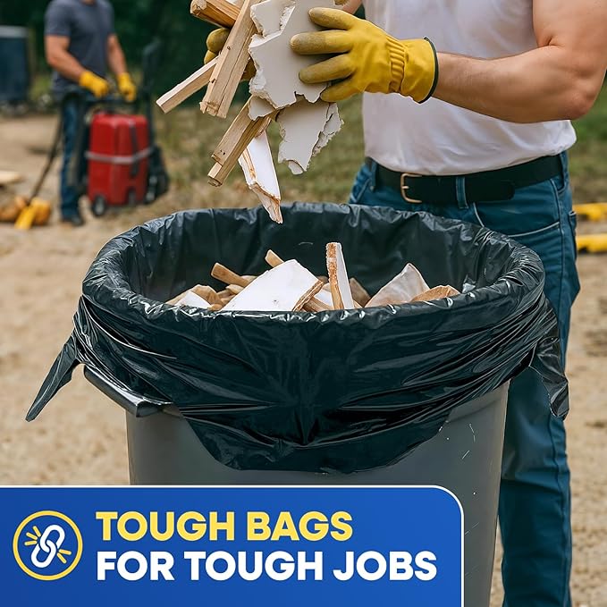 Heavy Duty Contractor Bags 42 Gallon with Flap Ties Trash Bags 3 Mil for Industrial Commercial Use 32 x 45 Yard Waste Bags, Black Pack of 20