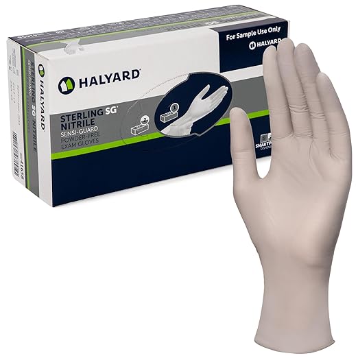 HALYARD Sterling SG Nitrile Powder-Free Exam Gloves, 3.7 mil, 9.5 Inches, Gray, X-Large, 41662 (Box of 230)
