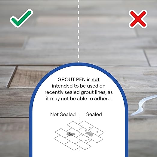 Grout Pen Grey Tile Paint Marker: Waterproof Grout Paint, Tile Grout Colorant and Sealer Pen - Narrow 5mm, 2 Pack with Extra Tips (7mL) - Grey
