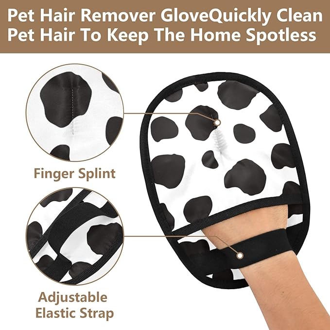 CHPGPUG Cow Pattern Print Pet Hair Removal Glove for Cats & Dogs Reusable Pet Hair Removal Glove pet Hair Electrostatic Gloves