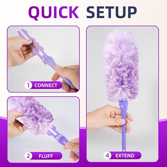 CHUSHE Duster Refills 20-Pack with 2 Handles ， Fits All Swiffer Handles ，4X Efficient for 360° Cleaning on Blinds, Ceiling Fans & Furniture