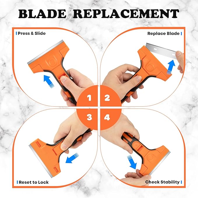 JETMORE Razor Blade Scraper, Scraper Tool with 15 PCS SK5 Steel Blades, Razor Scraper, Ergonomic Handle with Blade Storage Box, Scraper for Cleaning Windows, Glass, Oven, Stove, Kitchen, Floor, Paint