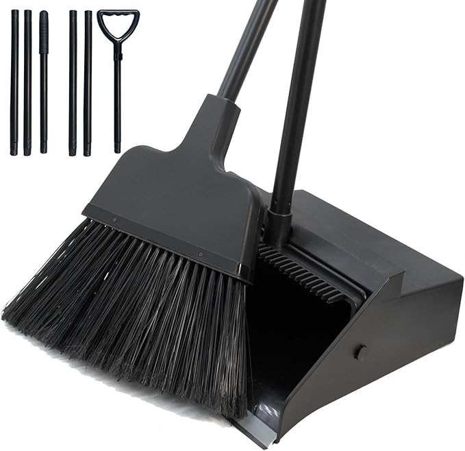 NBGYTECH Broom with Dustpan Combo Set Outdoor Upright Dustpan and Broom Set with Long Handle Angle Broom and Dustpan Set for Garage Patio Courtyad Lobby Lawn Home Kitchen Ofiice