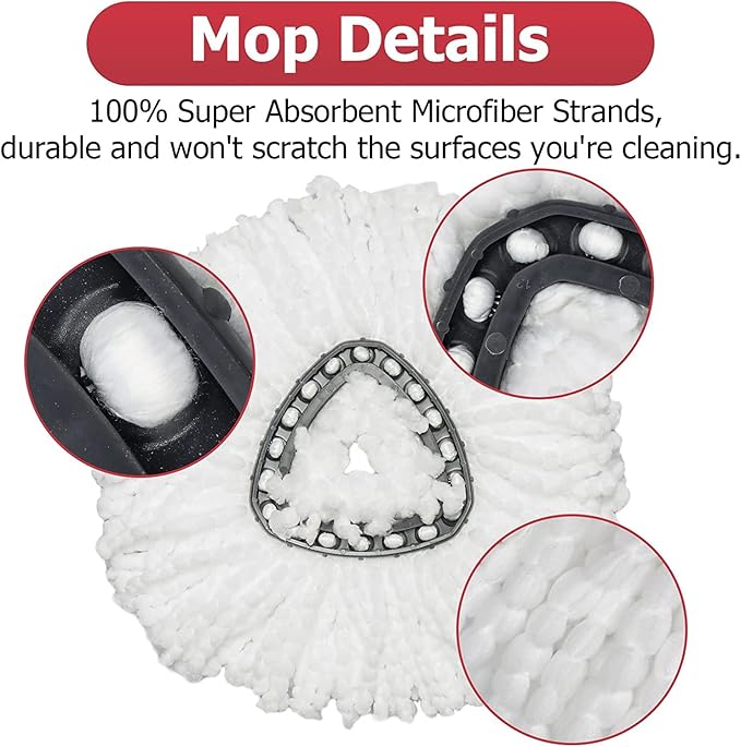 O-Cedar Spin Mop Replacement Head Set with Base and 30" to 58" Handle, Combo Set Includes 4 Pack Mop Refills