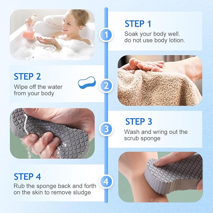 Magic Exfoliating Bath Sponge, 2025 New Super Soft Exfoliating Bath Sponge, 3D Magic Exfoliating Body Scrubber, Shower Sponges for Body Removes Dead Skin (4 Pcs)