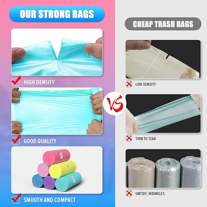 150 Count 4 Gallon Small Trash Bags - Colored Bathroom Garbage Bags Unscented Leak-proof, 15 Liter Plastic Wastebasket Can Liners for Office Bedroom Toilet and Car