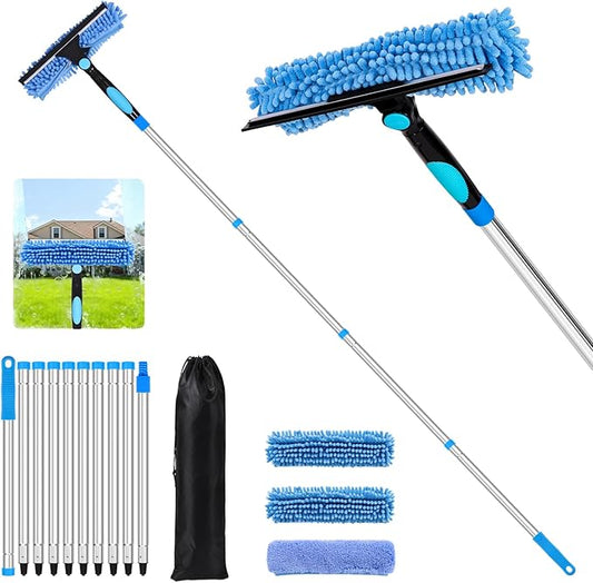 TIMIVO 152'' Window Cleaning Kit, 2 in 1 Window Squeegee with Extension Poles, Window Cleaner Tools for Indoor/Outdoor High Window, Car, Glass