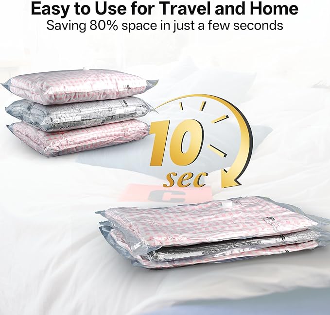 Travel Vacuum Storage Bags with Cordless Rechargeable Pump, Space Saver Compression Packing Seasonal Seal Bag for Clothing Bedding Blanket Pillows (12 Combo+Wireless Pump)